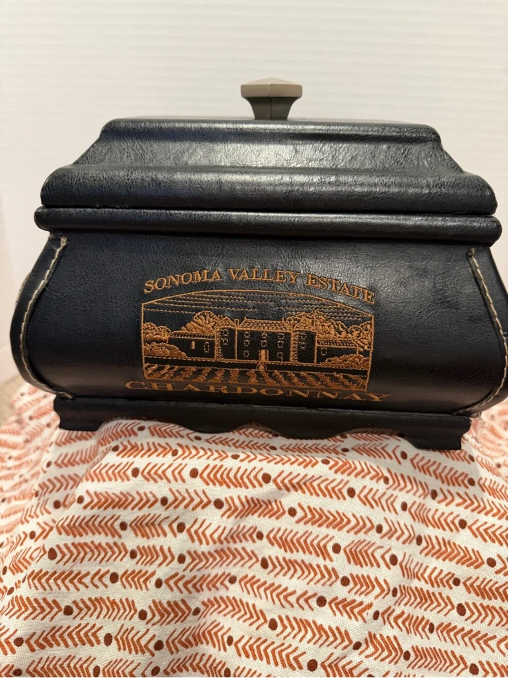 Sonoma Valley Estate Black Leather Decorative Box with Gold Print